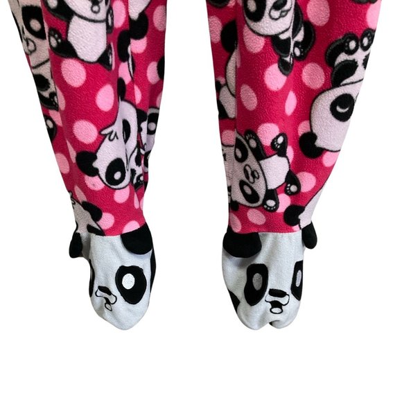 Pink Panda Print Footed Onesie w/ Panda Face Feet - Picture 2 of 3
